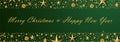 Green christmas background with gold stars and balls. Royalty Free Stock Photo